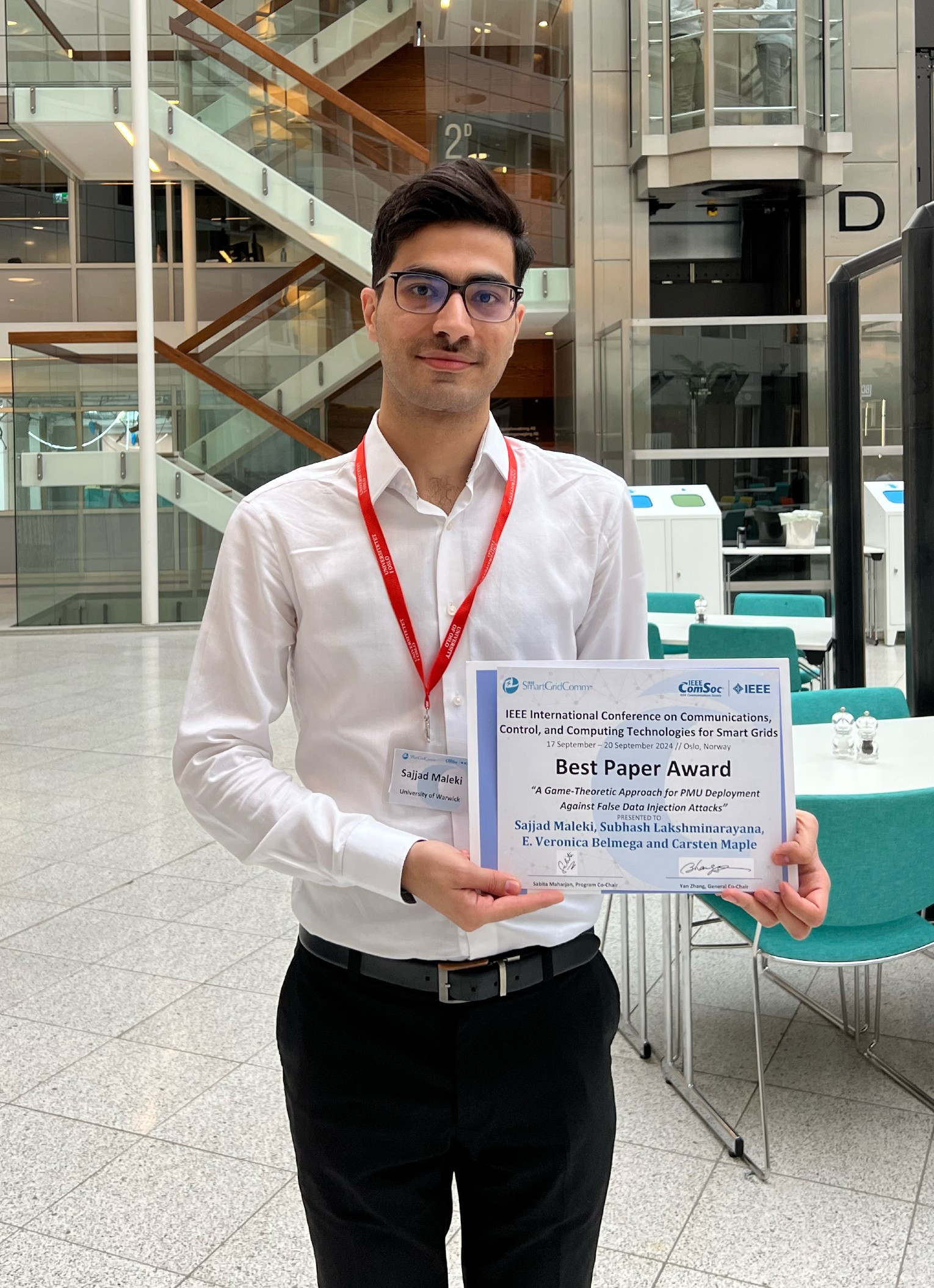 Best Paper Award for Sajjad Maleki